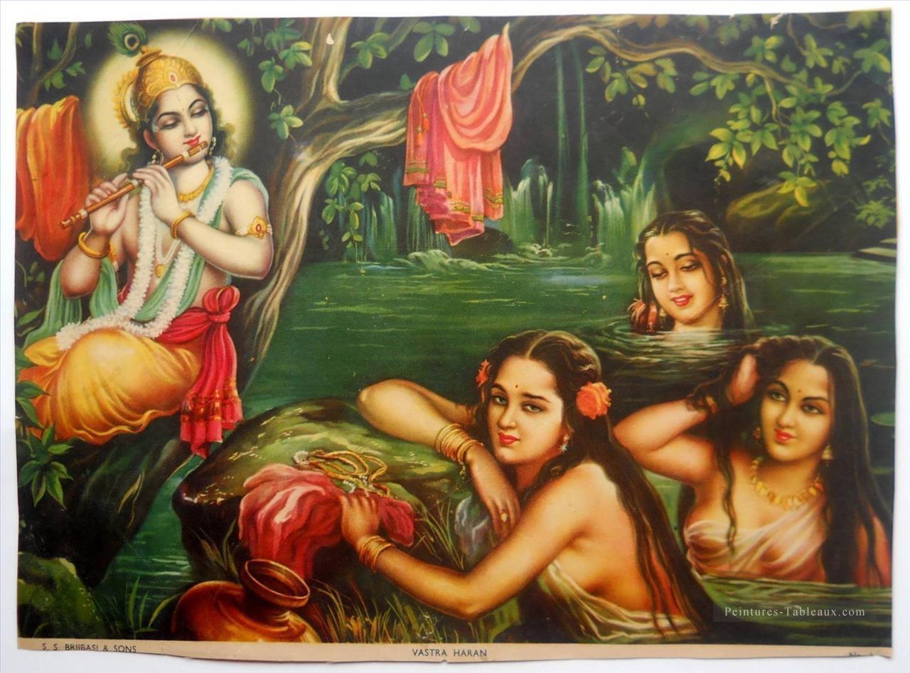 Vastra Haran Krishna et Gopis Hindoo Peintures à l'huile